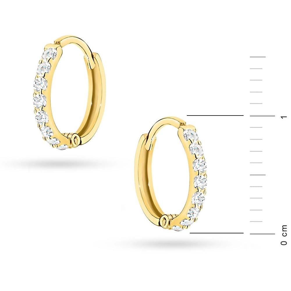 MARKO Echtgold Creolen Ohrringe 8 Karat Gelbgold 10mm mit Zirkonia Steinen – Wasserfest, Flacher Rücken, Eleganter Gold Schmuck