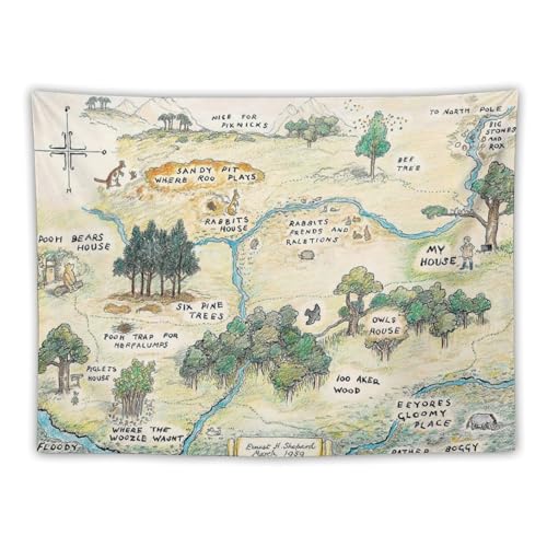 Image of Cartoon 100 Acre Map Winnie Kids Room Decor Tapestry Wall Tapestry Scroll Tapestries Art Painting Picture Bedroom Decor Home 30"x40"