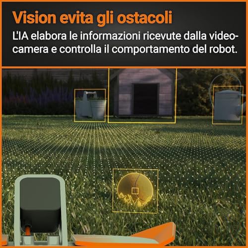 WORX Landroid Vision AI WR205E M550 Robot Rasaerba WR205E per giardini fino a 550 m² - funziona senza cavo perimetrale - Wi-Fi e Bluetooth - Fotocamera ed AI - 12