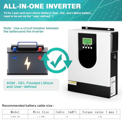 Inversor solar híbrido de 12 V, 24 V, 220 V, controlador de carga solar de onda sinusoidal pura para baterías de plomo-ácido y litio