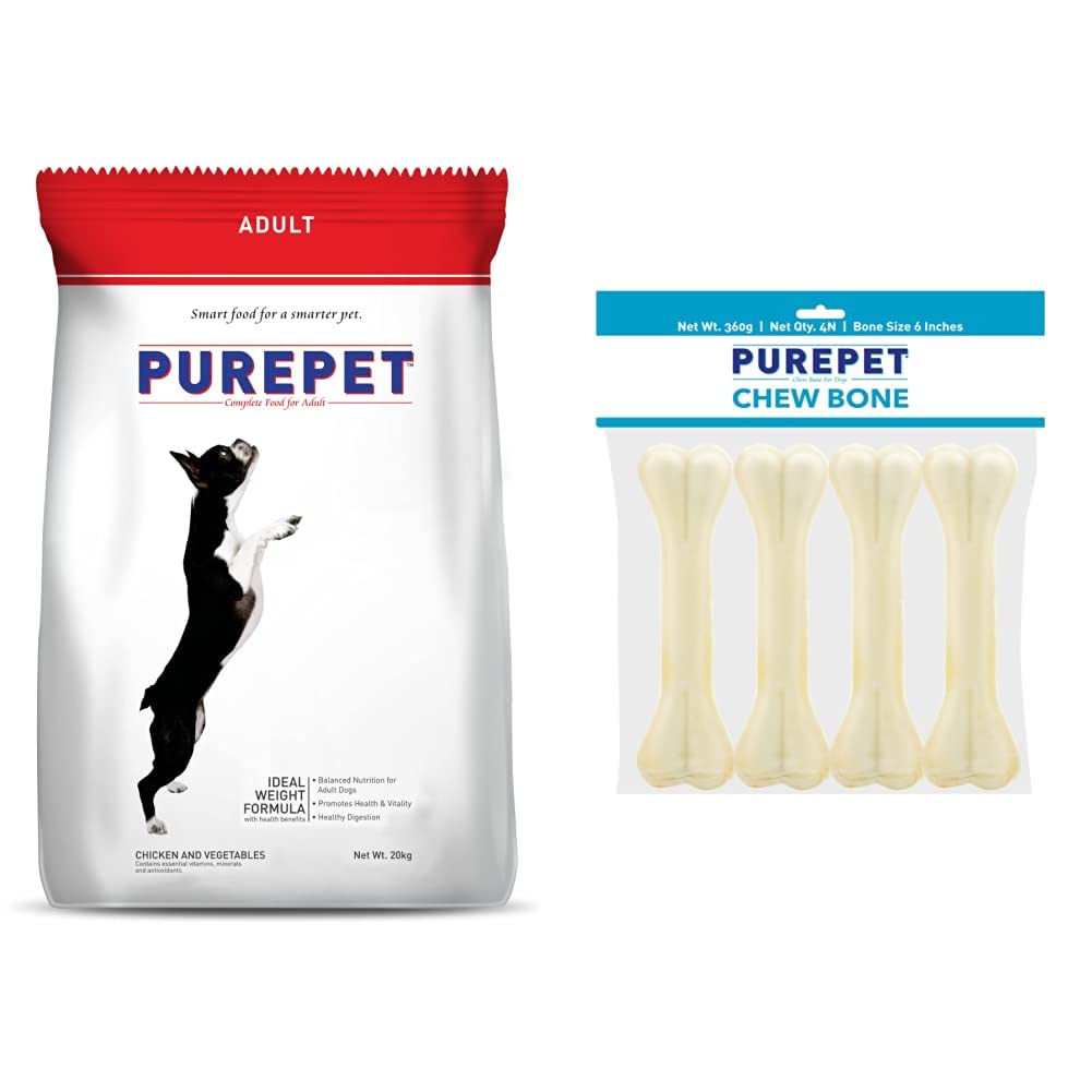 Purepet Chicken and Vegetable Adult Dry Dog Food - 20kg&Purepet Pressed Chew Bones, Dog Treats, 6 inches - Pack of 4 Bones (B0BP5XWV1M) Amazon Price History, Amazon Price Tracker