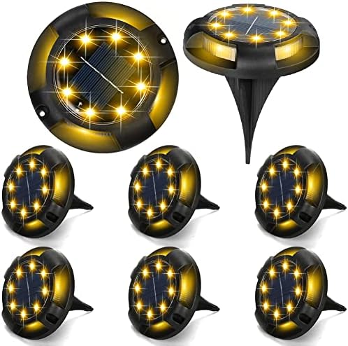 ANKUNABA Solar Ground Lights, 8 Pack 12 LED Waterproof Disk Lights Outdoor In-Ground Landscape Path Lighting for Garden Pathway Yard Deck Lawn Patio Driveway Walkway Decor(Warm White)