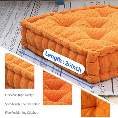 Higogogo Floor Cushion Pouf, Square Floor Pillow Seating Chenille Meditation Cushion, Thick Tufted Pillows For Living Room Yoga Bedroom Sofa, Orange, 20"X20"X5.5" #TOP3