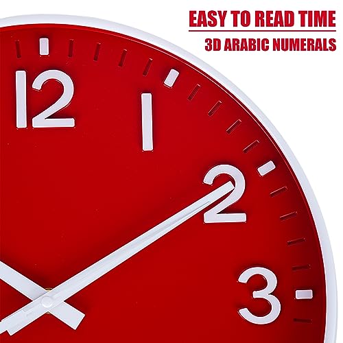 Image of HZDHCLH Red Wall Clocks Battery Operated,12 inch Silent Non Ticking Modern Christmas Wall Clock for Living Room Bedroom Kitchen Office Classroom Decor