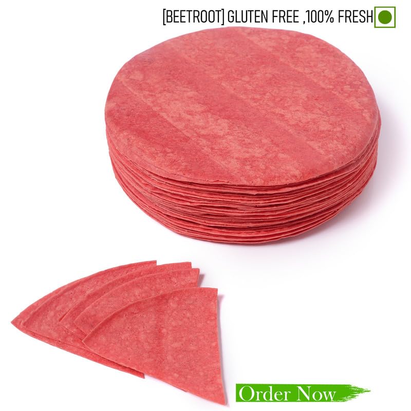 Image of JOYTOSS Tortilla Wrap | Fresh Taste & Soft Texture l Best for Wraps, Tacos, Nachos & Rolls l Ready to Eat Healthy Food - Pack of 25 (BEETROOT NEW)