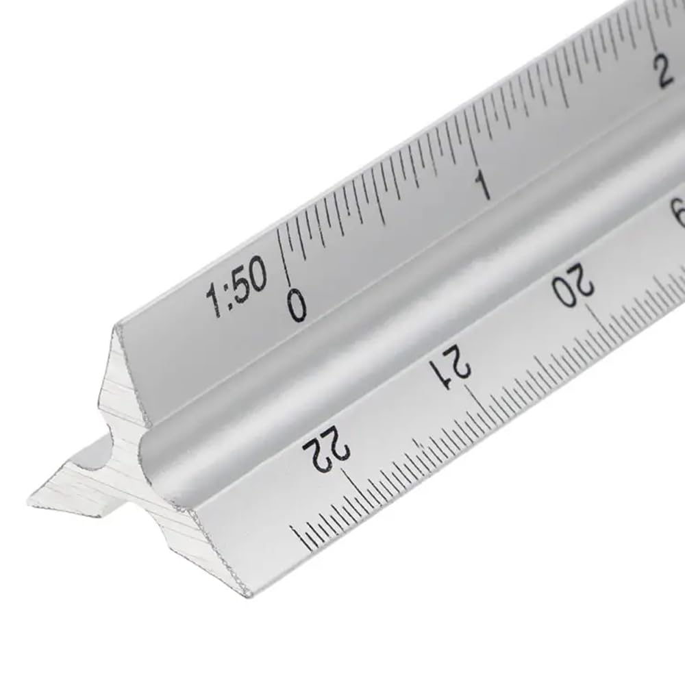 Pro 12" 300mm Triangular Aluminum Ruler Tri-Scale Metal Ruler Architect Engineer - 68184C
