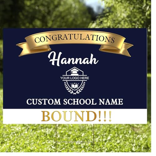 College Bound Personalized Yard Sign – Custom University Acceptance Lawn Sign, Congrats Decor with School Logo & Mascot – Class of 2025 College Acceptance Decoration (Version 9).