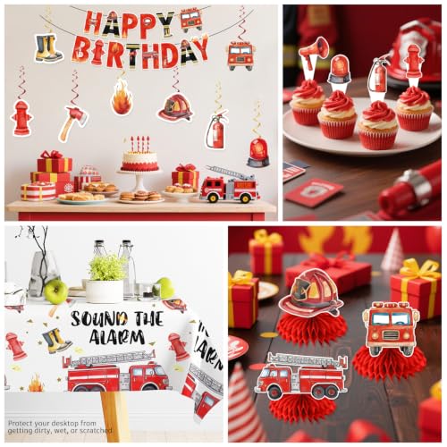 Image of 206Pcs cocomigo Firetruck Birthday Decorations Tableware Set, 25 Serves
