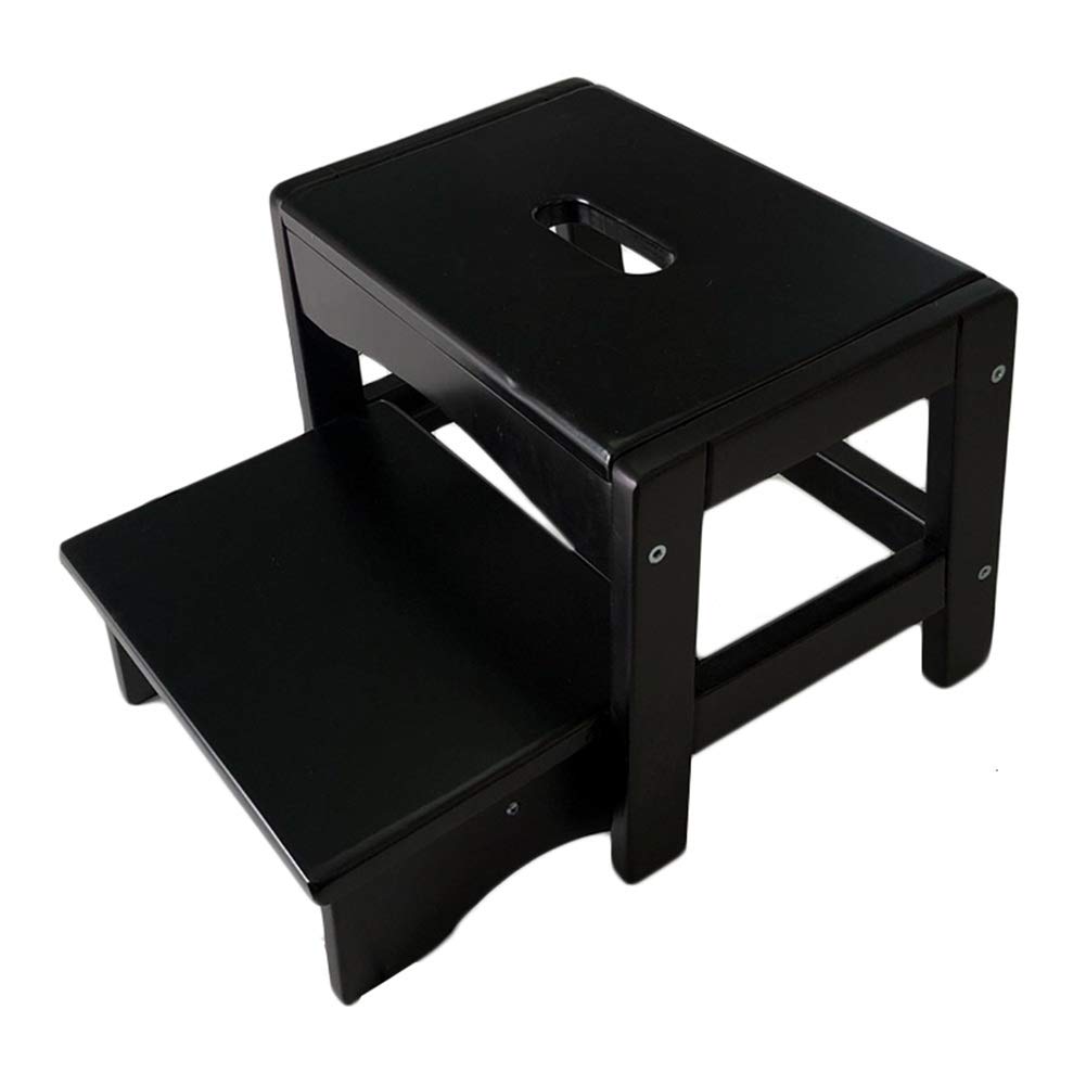 Escabeau 2 marches en bois noir portable pour la cuisine