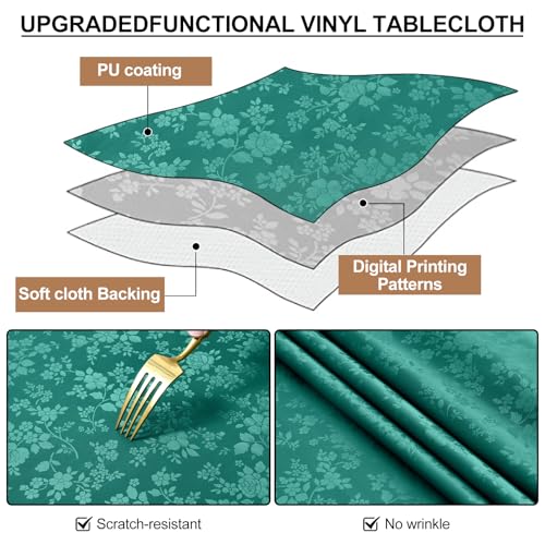Image of Smiry Rectangle Table Cloth, Waterproof Heavy Duty Vinyl Tablecloths, Wipeable Washable Table Cover for Kitchen and Dining Room (Christmas Green, 60 inch X 84 inch)
