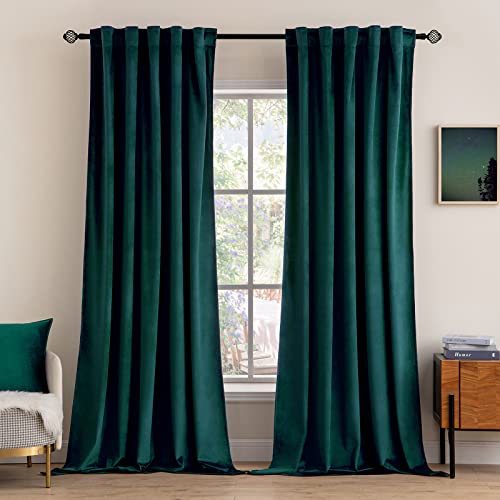 Image of MIULEE Velvet Blackout Curtains 52x84 inches 2 Panels Emerald Green | Luxury, Bedroom Living Room, Thermal Insulated, Home Christmas Decor, Super Soft Window Drapes, Rod Pocket & Back Tab