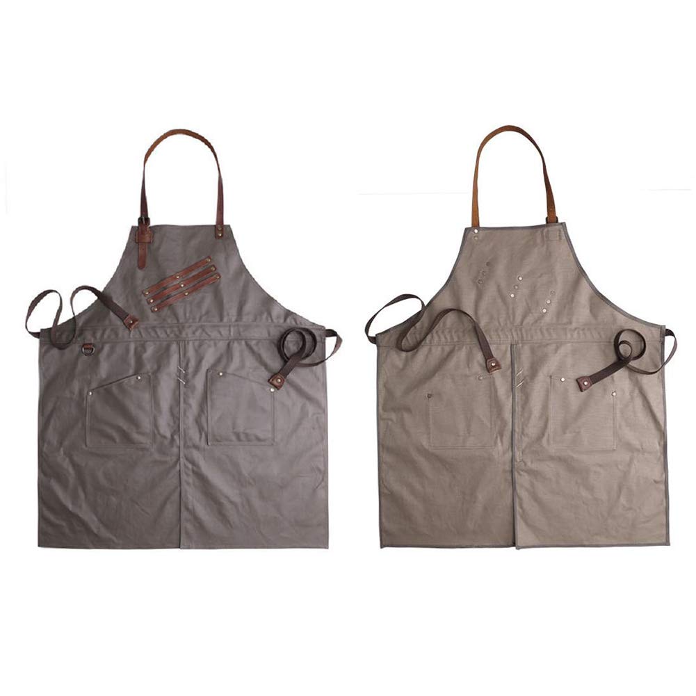 Durable Canvas Work Apron, Multifunction Tool Aprons with Pockets, Canvas Apron Work Wear for Barista Bartender Chef Catering Florist Carpenter Tattoo Artist Painter Gardener,Military green