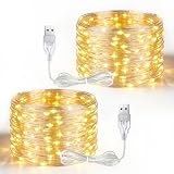 btfarm 2 Pack Fairy Lights USB, 5M 50 LED Christmas Lights Warm White
