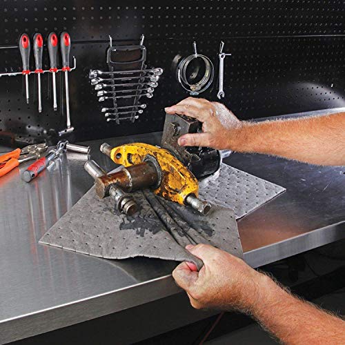 New Pig Premium Absorbent Mat Pads | 100 Oil Absorbent Pads | The Original Pig Mat | 15" X 20" Oil Pads | Each Pad Absorbs 28 Oz | Total Absorbency Is 22 Gallons | 100-Count | Mat203 #TOP2