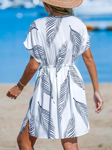 Image of CUPSHE Women's Swimsuit Coverup Casual V Neck Beach Dress Short Sleeve Elastic Waist Swimwear Cover Ups 2026 Beachwear