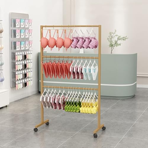 Estante de exhibición de ropa interior comercial con ruedas, colgador de pie para trajes de baño y lencería, estantería minorista para tiendas de ropa