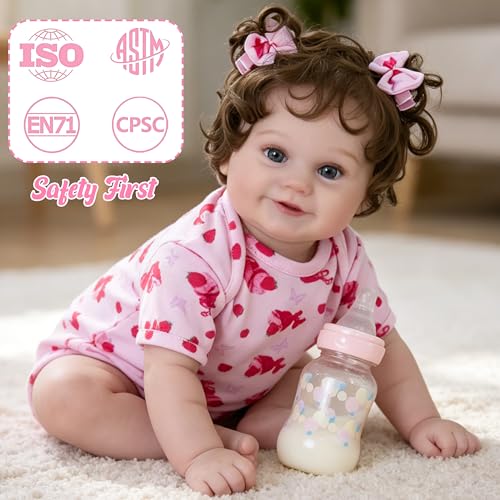 Image of EKOKIZ Lifelike Reborn Baby Dolls Girl, 20-Inch Realistic Baby Doll with Hair Baby Doll That Looks Real Cloth Body Newborn Girl with Complete Accessories for Kids 3+, Lovely& Pretty Girls