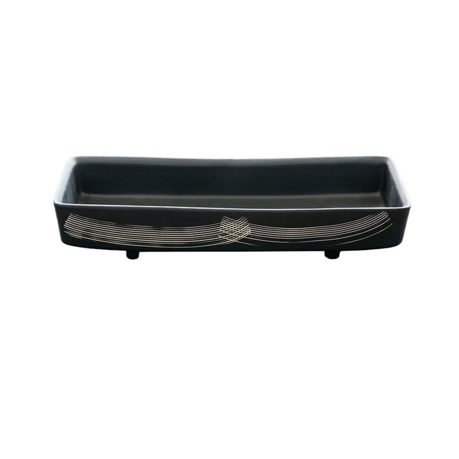 Shallow Flower Bowl Flower-arranging Saucer with Ripple Line(Black)
