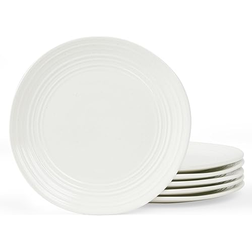 famiware Dinner Plates, 10.25 Inch Plate Set for 6, Reactive Glaze Speckled Hand-made Ceramic Plates, Microwave & Dishwasher Safe, Scratch Resistant, Twilight Series, White