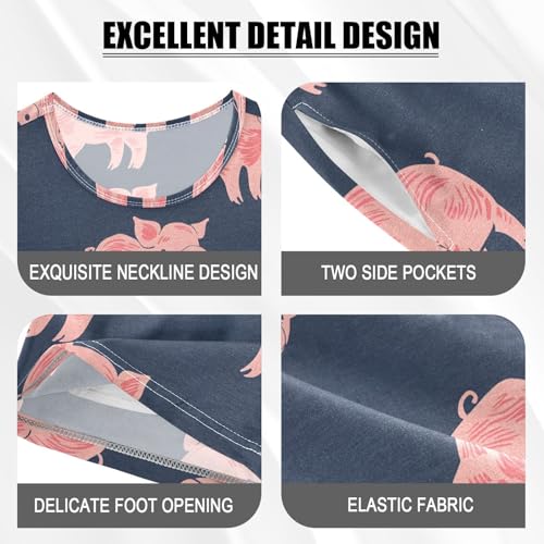 ALAZA Blue Pig Cartoon Pajamas Set Short Sleeve Cotton Sleepwear Summer Pjs 2 Piece 5-14Y4