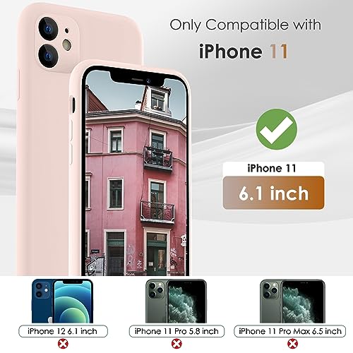 CALOOP Slim-Fit for iPhone 11 Case,Skin Soft Liquid Silicone,Sturdy Hard Frame Shockproof Cover with Anti-Scratch Microfiber Lining,Full Protection for Screen and Lens,6.1 inch(Chalk Pink) - Image 2