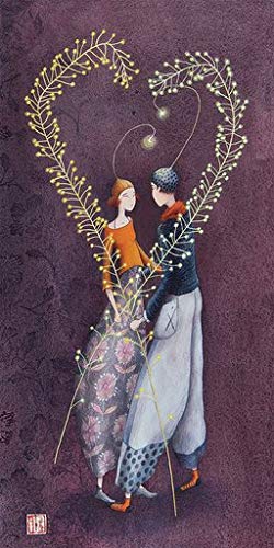 Aquarupella - Cartolina doppia gli innamorati, cuore di foglie di Gaëlle Boissonnard, venduta con busta bianca Dimensioni: 10,5 x 21 cm