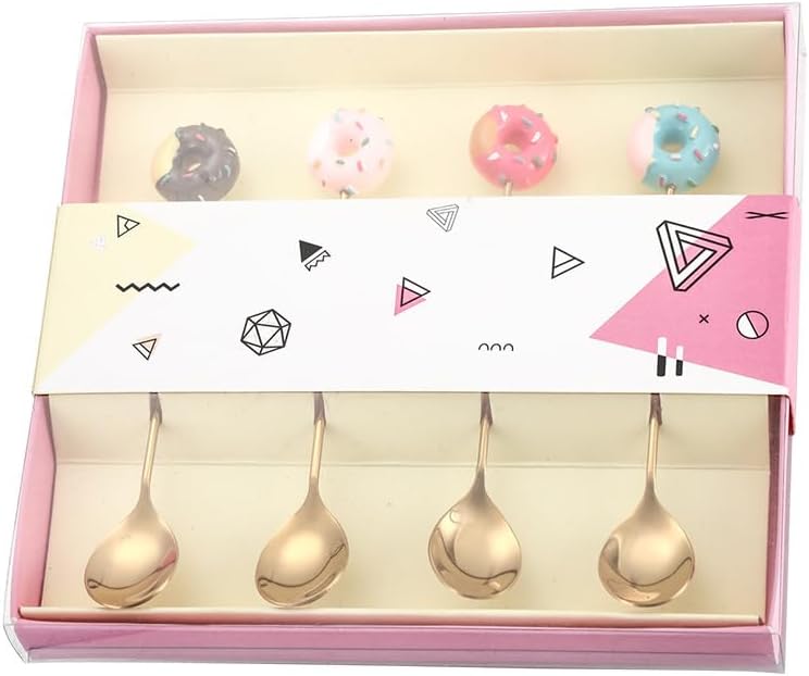 Silverware Flatware Set, 4/16/24/32pcs Cute Donut Stirring Spoon Creative Lollipop Coffee Spoon Set Dessert Spoon Gift Box(Gold,4Set-16Pcs)