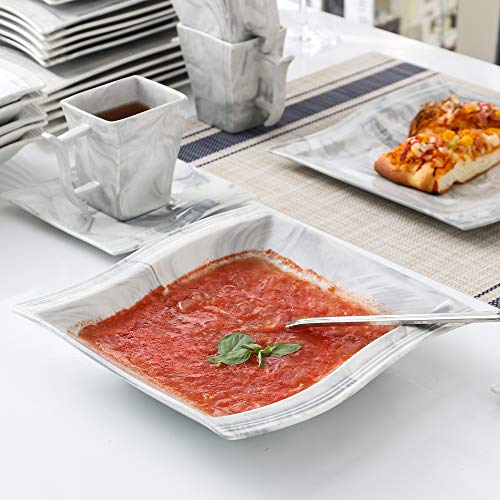 image for MALACASA 30-Piece Marble Grey Dinnerware Set,Porcelain Square Dinner S