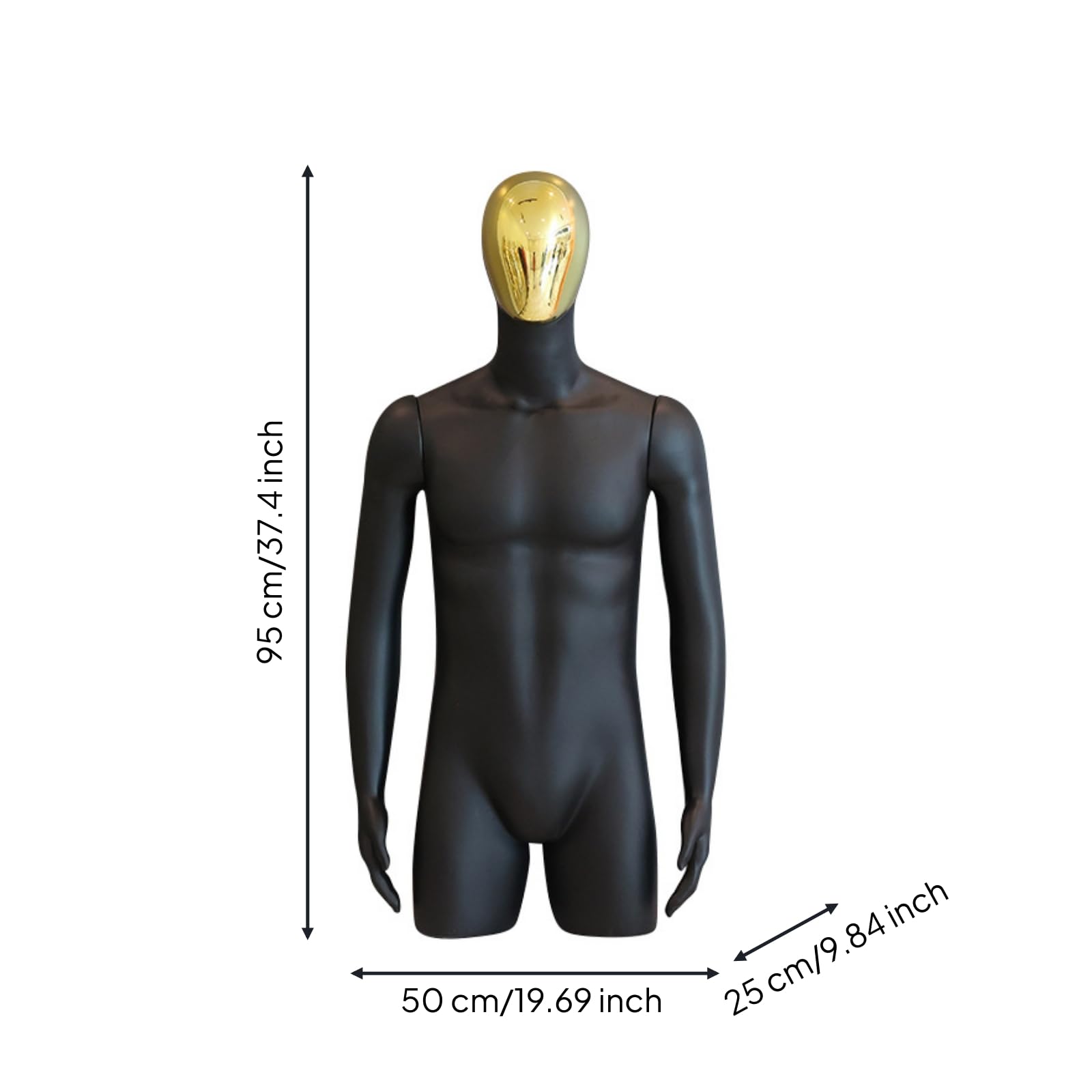 Schaufensterpuppe Herren Mannequin Torso Büste Figur mit Aufrechter Haltung Und Anliegenden Händen für Professionelle Präsentation für Ladenbau , Goldenes Gesicht - Schwarzer Körper