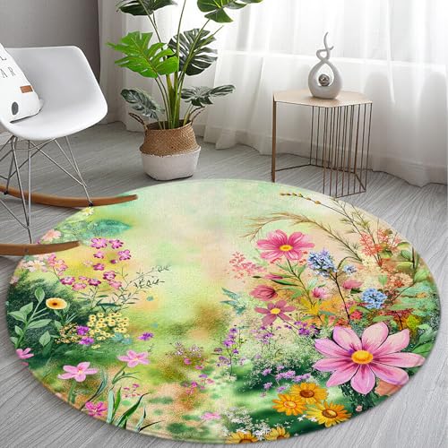 Tapete redondo floral 2 pies colorido lavable antideslizante
