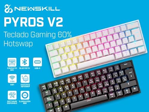 NEWSKILL Pyros V2 Teclado Gaming 60% RGB inalámbrico/Bluetooth/Cable Outemu Red Hotswap - Color Blanco - Tastiera gaming - Immagine 1