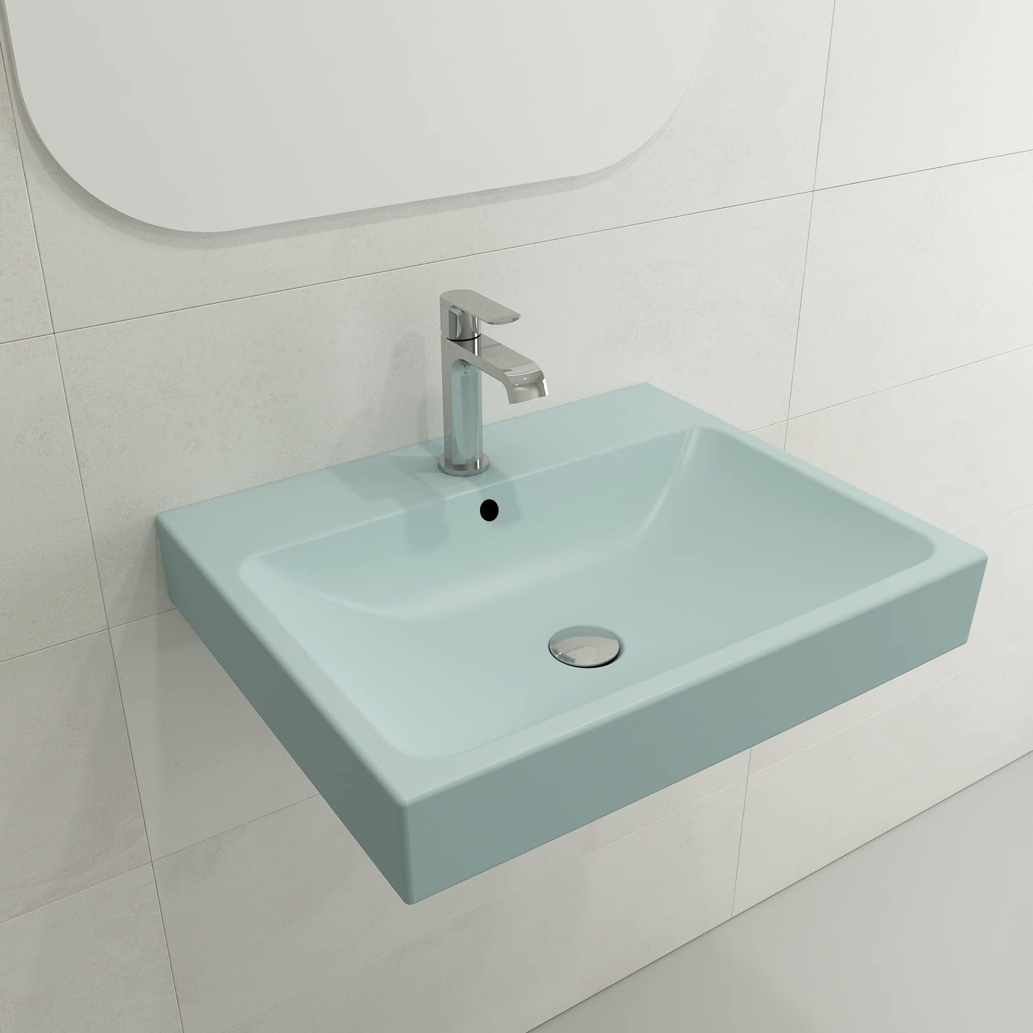 BOCCHI Scala Arch Wall-Mounted Sink Fireclay 30X18 -Hole in Matte Ice Blue