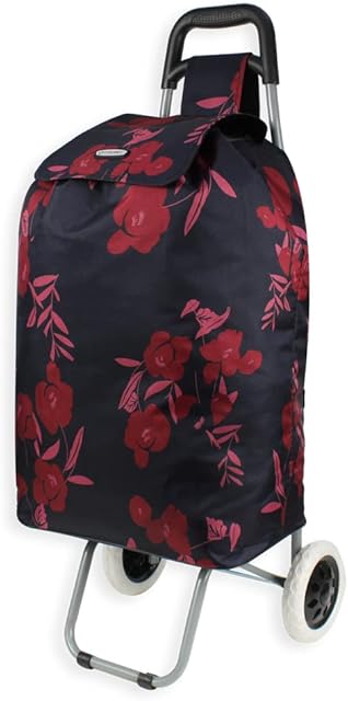 ARIANA Lightweight 2 Wheel Large Shopping Trolley Shopping Cart Grocery Bag Rose - ST54 (Rose Print - Navy)