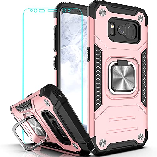 Galaxy S8 Plus Case, Samsung S8+ Plus Case with HD Screen Protector,YmhxcY Armor Grade Case with Rotating Holder Kickstand Non-Slip Hybrid Rugged Phone Case for Galaxy S8 Plus-KK Rose Gold