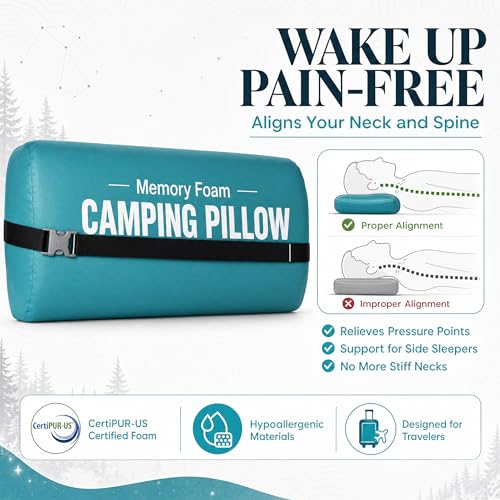 Image of Vaverto Small Memory Foam Bed Pillow for Camping - 2 Pack -Compressible Medium Firm, Breathable Cover, Machine Washable, Ideal Backpacking