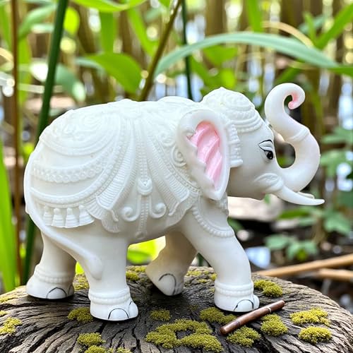 Elegant White Jumbo Elephant Statue Trunk Up | Handcrafted Marble Dust Decorative Piece for Prosperity Good Fortune | Impressive Housewarming & Diwali Gift (8 x 10.5 inch) — photo — 5 of 9
