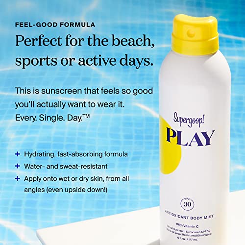 Supergoop! Play Spf 30 Antioxidant Body Mist W/ Vitamin C, 6 Fl Oz - Reef-Friendly, Broad Spectrum Sunscreen Spray For Sensitive Skin - Clean Ingredients - Great For Active Days #TOP2