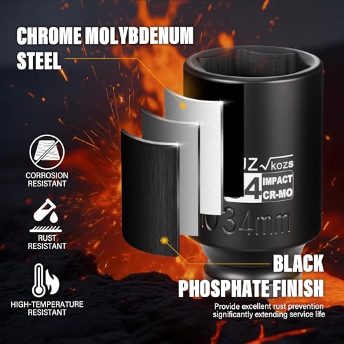 Image of 1 /2 Inch Drive 34mm Deep Metric Impact Socket,CR-MO,6 Point Radius Corner Design,Square Chamfered Opening,Axle Nut Impact Grade Socket for Easy Removal