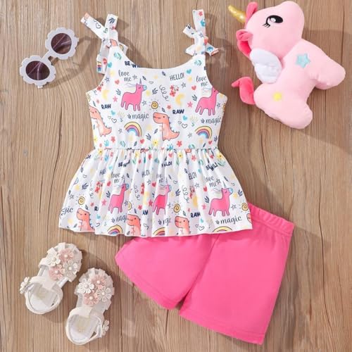 Image of Toddler Girls Clothes Summer Short Set Outfit Tie Knot Shoulder Sleeveless Ruffle Tops and Shorts 2PC Clothing Set