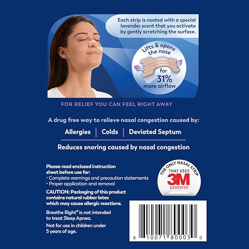 breathe right nasal strips lavender scent extra strength tan nasal strips help stop snoring drug-free snoring solution amp nasal congestion relief caused by colds amp allergies 26ct packaging may vary