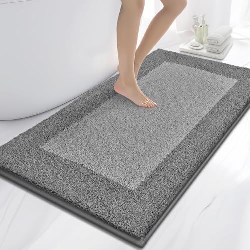 anllugs Bathroom Rugs 30 x 60 Non-Slip Extra Soft Absorbent Bath Rugs Machine Washable Quick Dry Bath Mats for Bathroom Floor Shower Bathtub and Sink Grey & Dark Grey