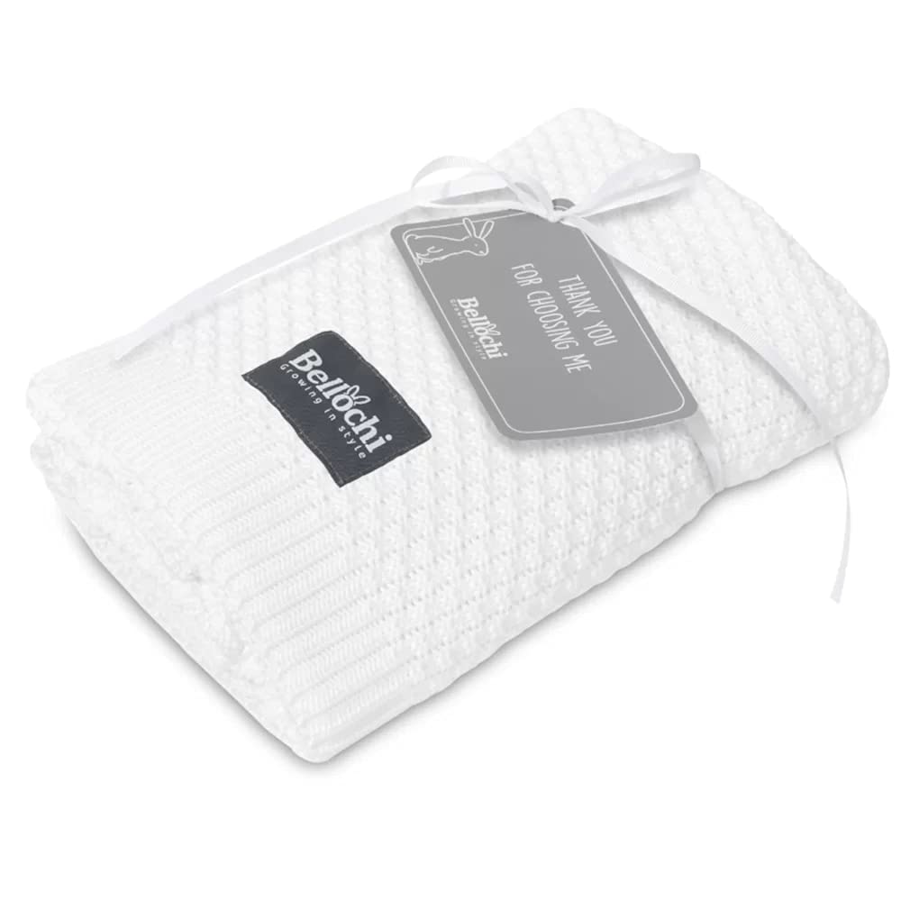 Bellochi Premium Manta de Bambu para Bebe - Acogedor Mantita para Chica o Chico - Suave Aireado Verano Manta Bebe Recien Nacido - Hecha a Mano - 100x80 cm - Bianchi