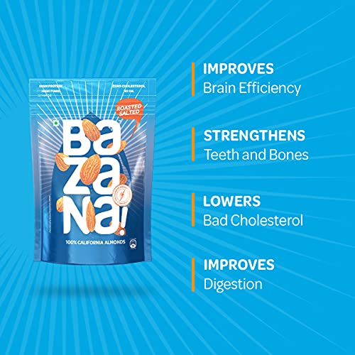 Image of Bazana Premium Roasted Salted Almonds /Badam, 190g | Perfectly Roasted Savory Nuts | Crunchy, Protein-Rich Healthy Snacks