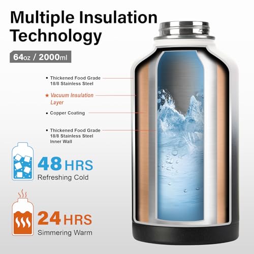 Image of DYSANKY Insulated Water Bottle 64oz with Carrier Bag and Paracord Handle Black and White /Black