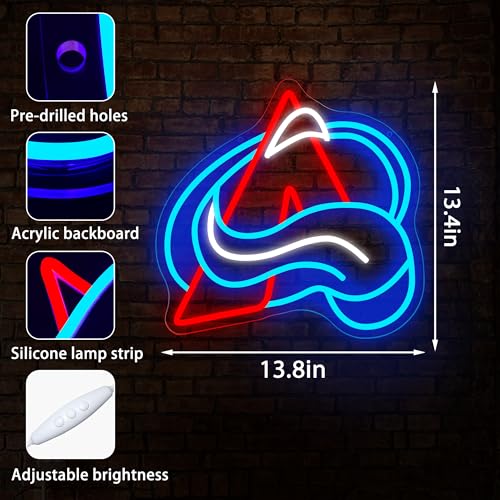 Image of Ice Hockey Neon Sign for Wall Decor Dimmable Ice Hockey Team Logo LED Neon Light Sign Sports Signs for Man Cave Bar Club Party Teens Room Bedroom Gym Gifts for Men Fans Teens Size 13.8*13.4in(FMCP372)