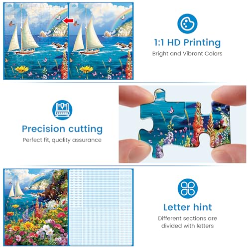 Image of 300 Pieces Puzzles for Adults-Colorful Garden By The Ocean Puzzle for Adults Children Elderly-Recycled Paper Puzzle 300 Pieces-Glossy, Sturdy Pieces Challenging Family Game Great Gift Idea (20.5x15in)