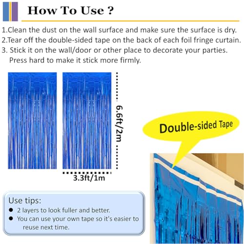 Image of 2 Pack Blue Door Streamers Party Decorations 3.3ft x 6.6ft,Blue Tinsel Foil Fringe Streamers Backdrop for Birthday,Graduation,Ocean Themed Party Decorations,Door Fringe Curtains for Birthday Party