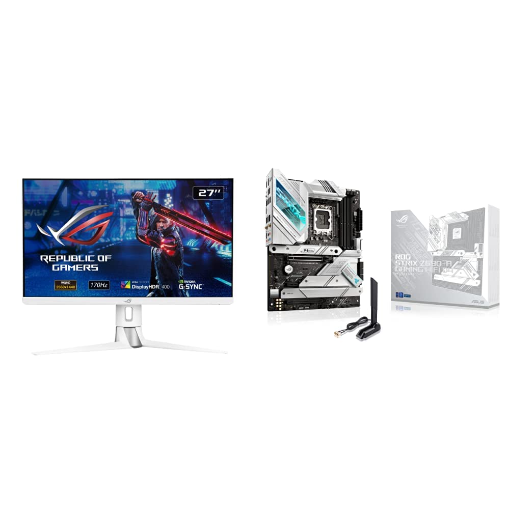ASUS ROG Strix XG27AQ-W 27” 1440P HDR Gaming Monitor - White & ROG Strix Z690-A Gaming WiFi D4 LGA1700(Intel® 12th Gen) ATX Gaming Motherboard