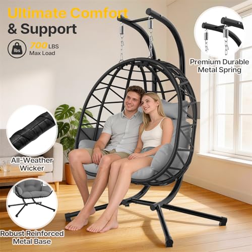 image for Suteck Double Hanging Egg Chair with Stand, Outdoor Indoor 2 Person Wi