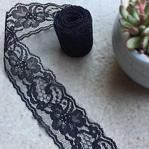 Lace Realm 2 Inches Wide X 30 Yards Black Floral Pattern Trim Lace Ribbon For Decorating, Floral Designing And Crafts (6893 Black) #TOP2